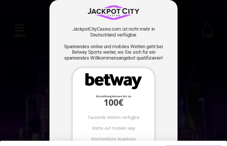 Jackpot City casino homepage screenshot