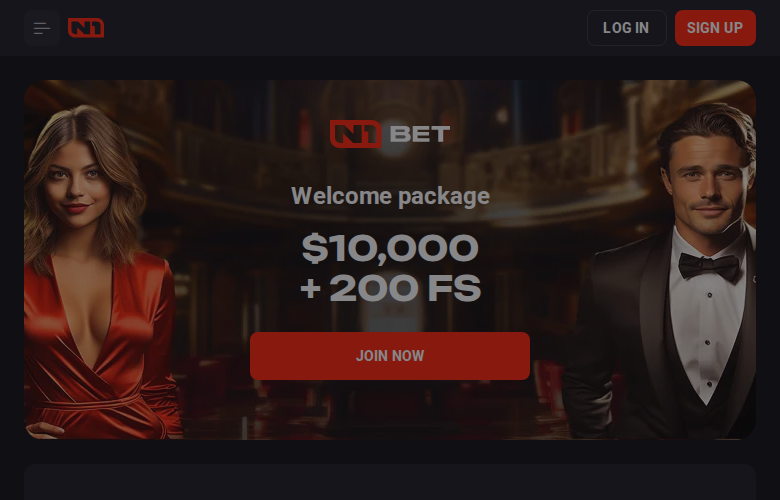 N1Bet casino homepage screenshot