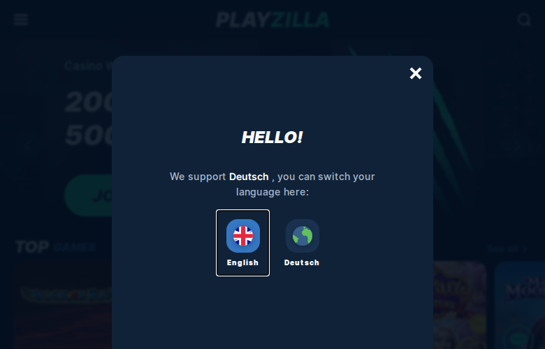 Playzilla casino homepage screenshot