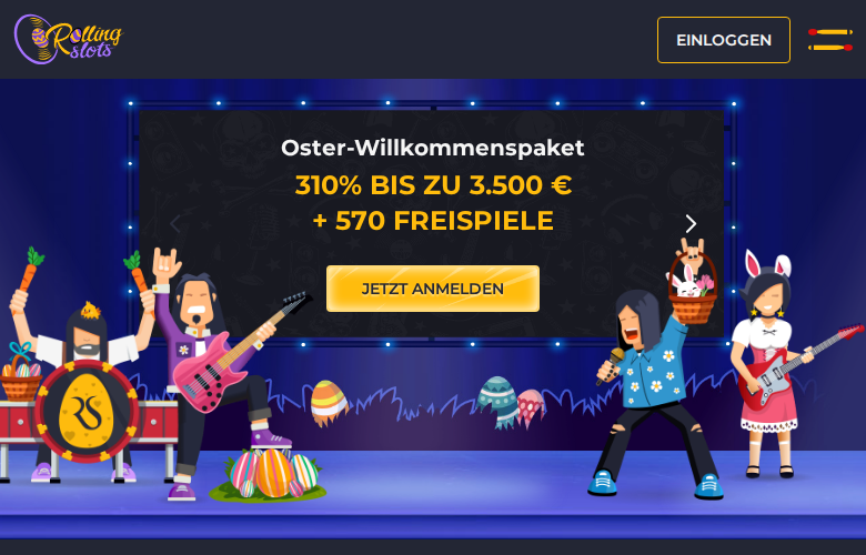 Rolling Slots casino homepage screenshot