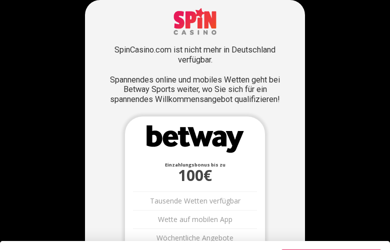 Spin Casino casino homepage screenshot